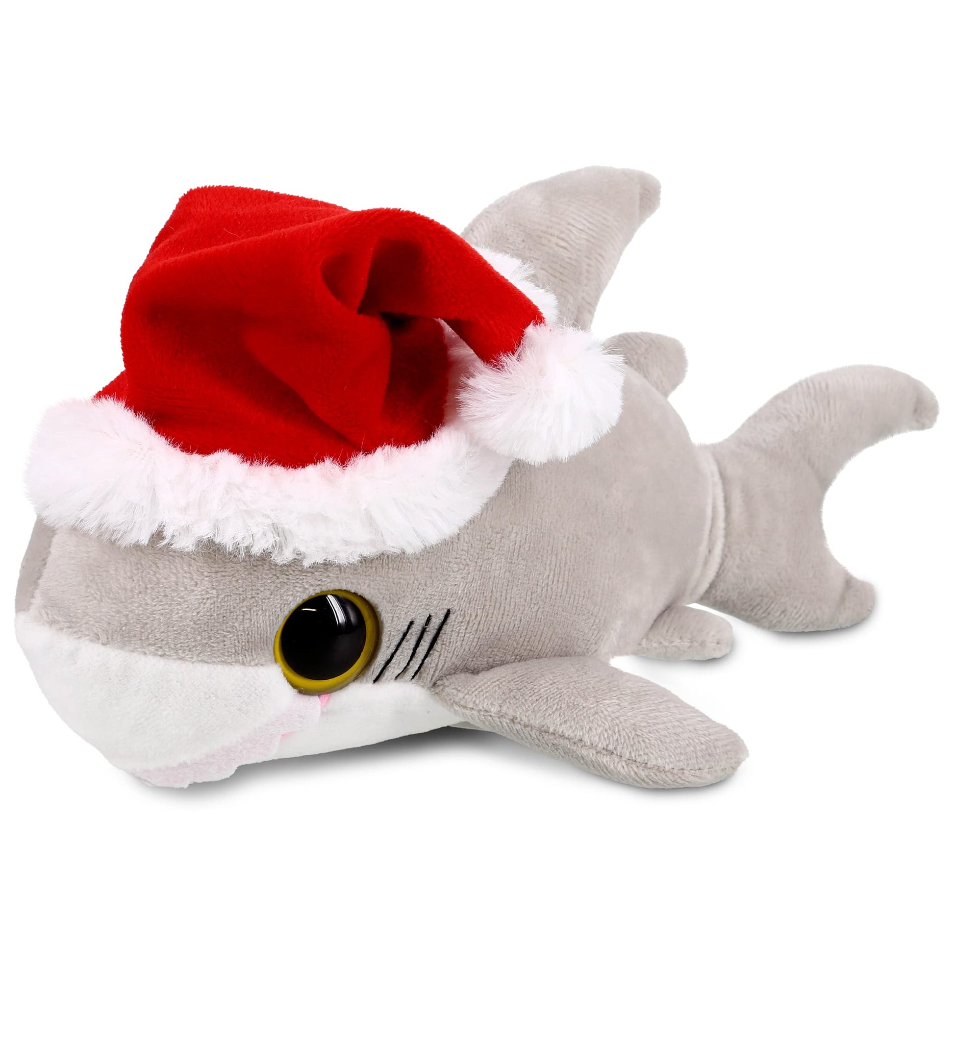 DolliBu Santa Big Eye Shark Stuffed Animal Plush Toy - Soft Ocean Life Animal Dress Up with Red Santa Claus Outfit, with Name Personalization - 6 Inch