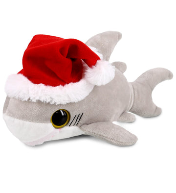 DolliBu Santa Big Eye Shark Stuffed Animal Plush Toy - Soft Ocean Life Animal Dress Up with Red Santa Claus Outfit, with Name Personalization - 6 Inch