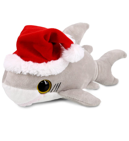 DolliBu Santa Big Eye Shark Stuffed Animal Plush Toy - Soft Ocean Life Animal Dress Up with Red Santa Claus Outfit, with Name Personalization - 6 Inch