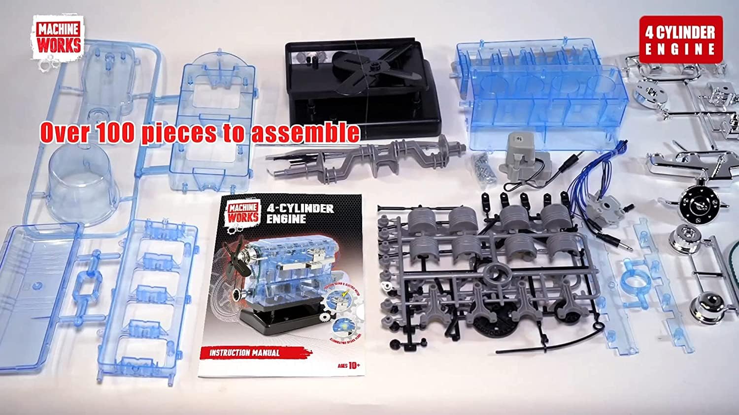 Machine Works Build Your Own Visible Model Engine Toys - Replica Model Building Kit 100+ Pieces- Features Working Sounds and Illuminiation, Internal