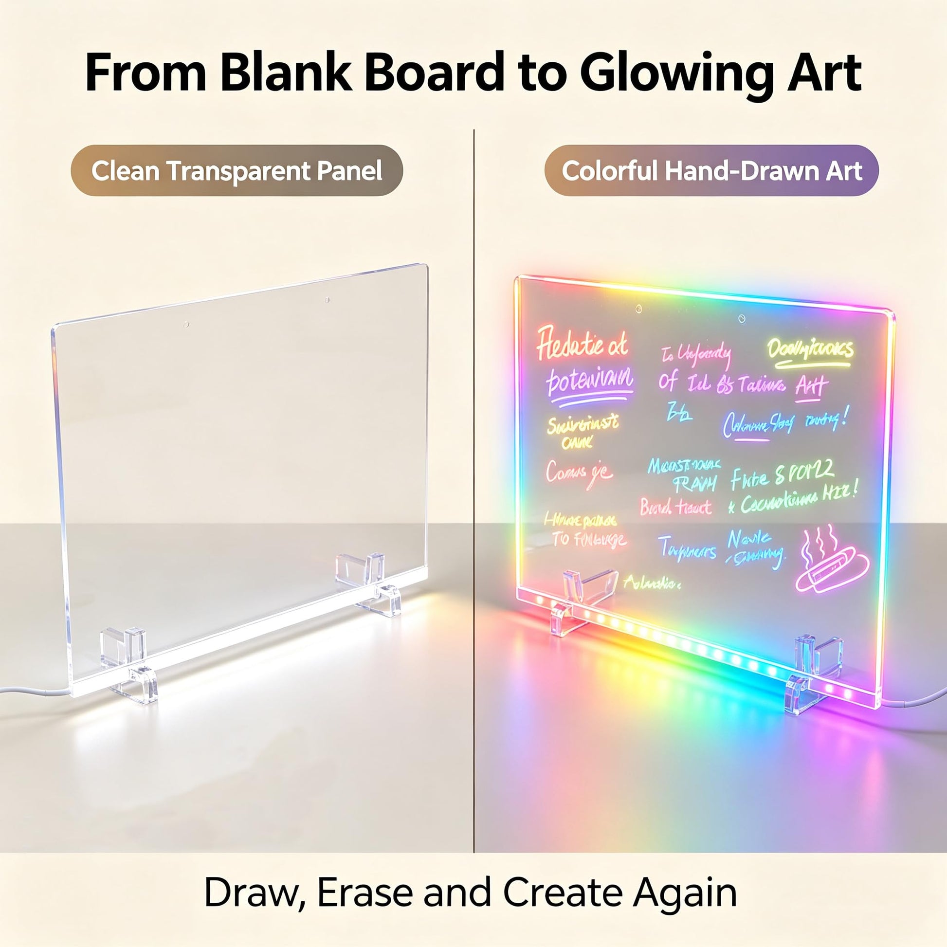 LED Drawing Board for Kids 13.7''X10'' Acrylic Message White Board