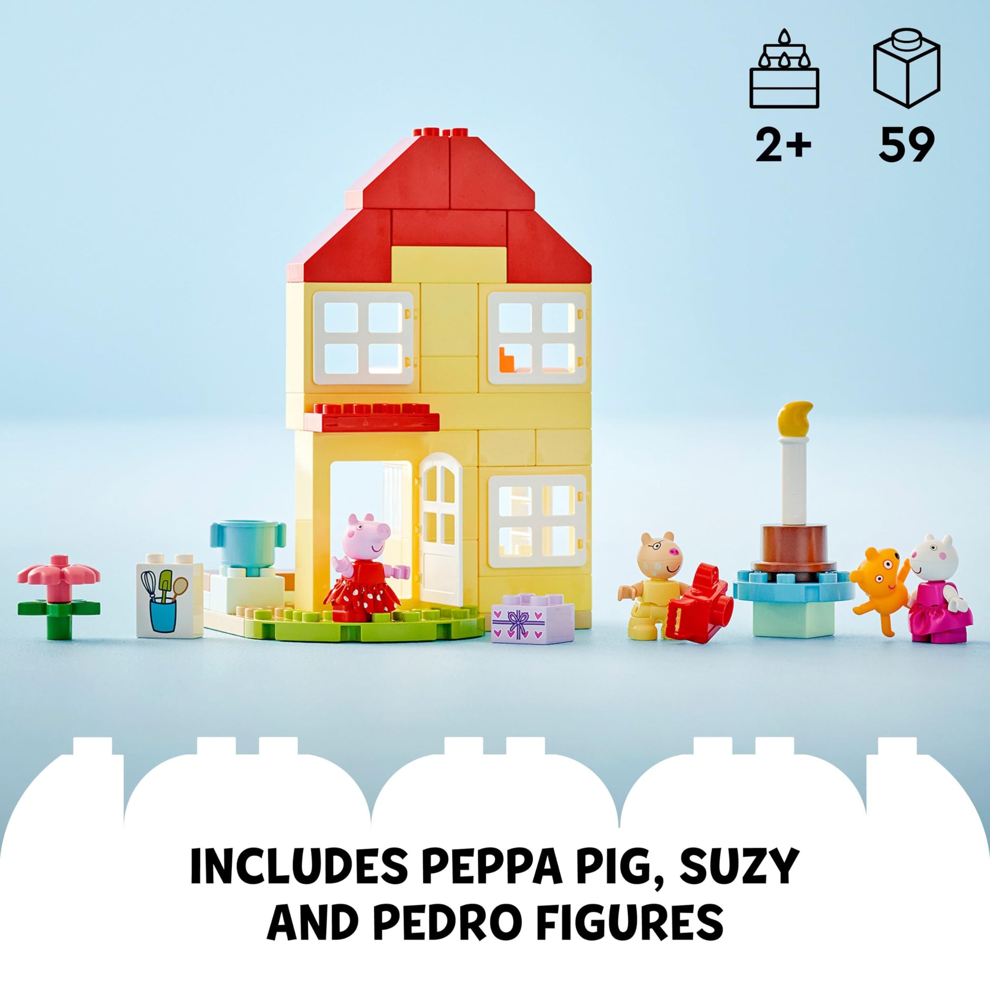 LEGO DUPLO Peppa Pig Birthday House Playset with 3 Animal Figures, Educational Toy for 2 Year Olds, Buildable Dollhouse for Creative Role Play, Peppa