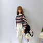 AQQeenmiu Fashion Doll Clothes Set Striped Top Fits 11.5-12 inch Dolls?Striped Sweater with White Pants and Sneakers, 3-Piece Fashion Clothes