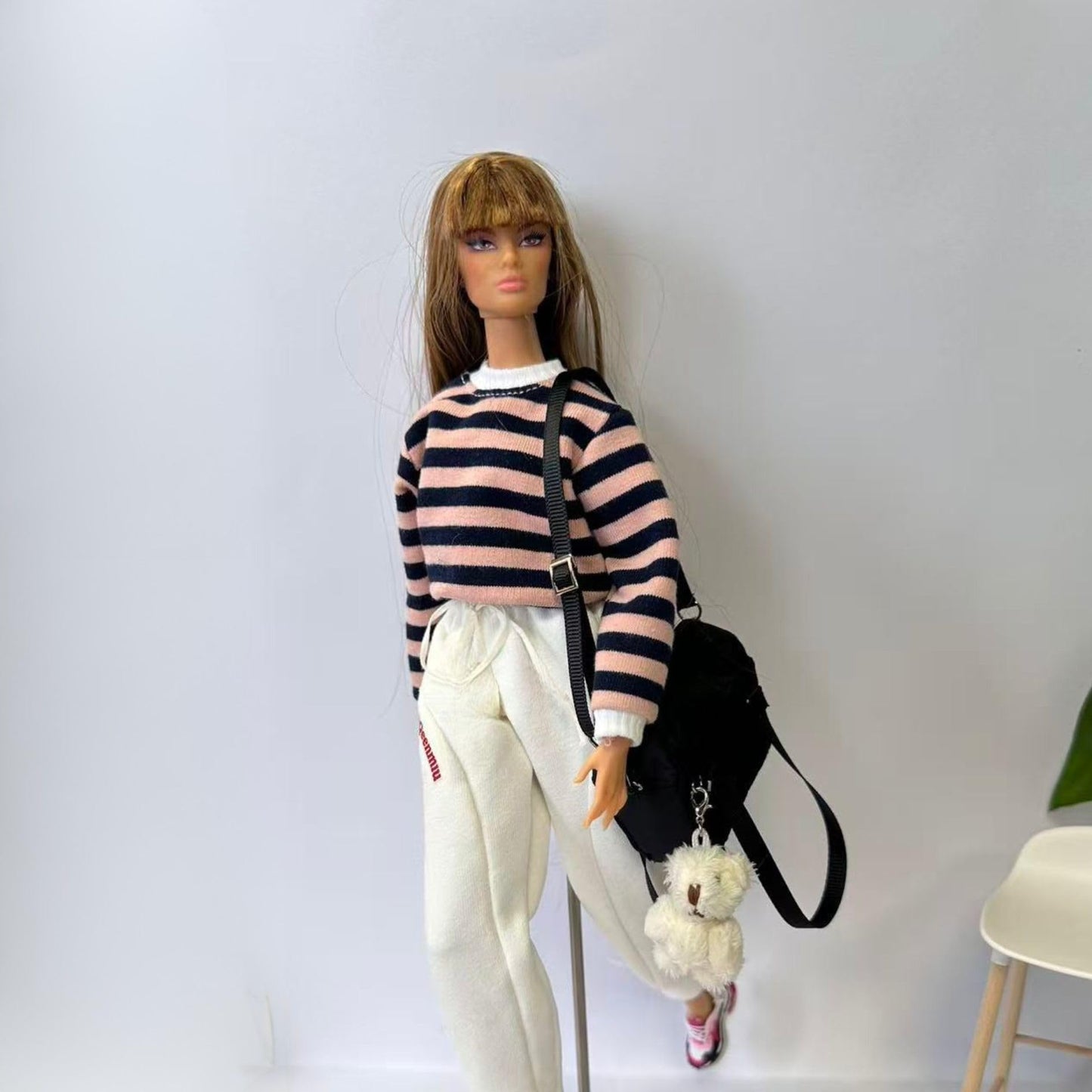 AQQeenmiu Fashion Doll Clothes Set Striped Top Fits 11.5-12 inch Dolls?Striped Sweater with White Pants and Sneakers, 3-Piece Fashion Clothes