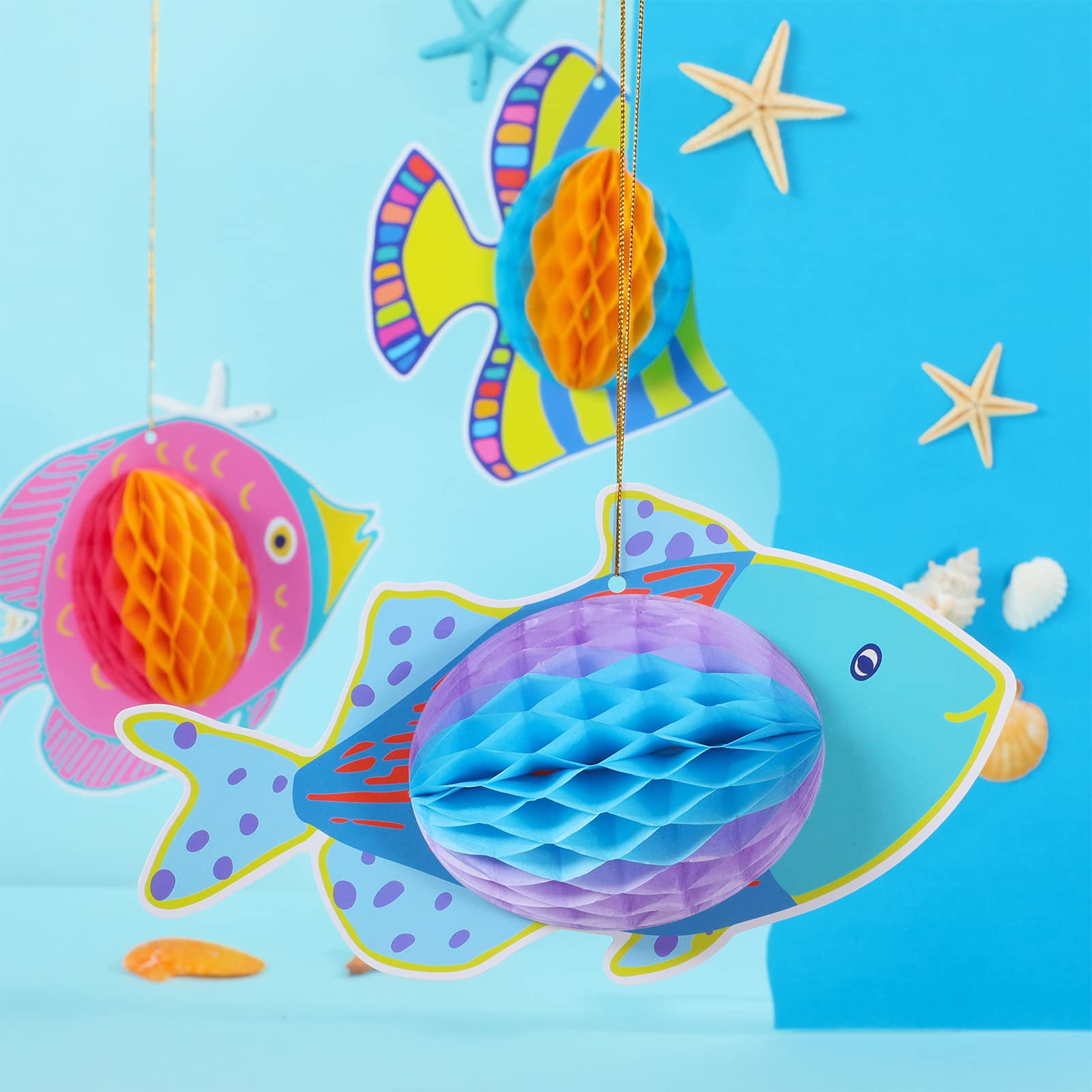 Skylety 9 Pcs Under The Sea Party Decorations Ocean Themed Animal Honeycomb Hanging Centerpiece Large Tropical Fish Decor Mermaid Creatures Supplies