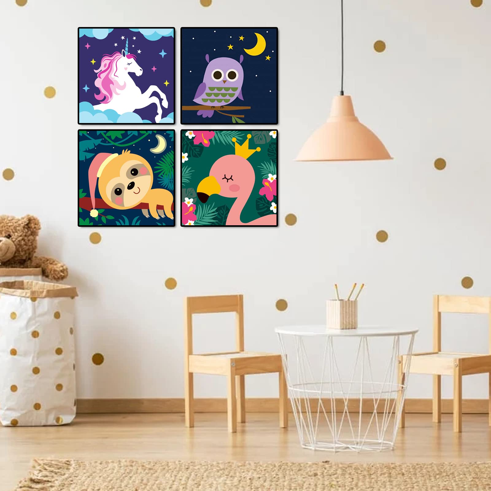 CarlonLin 4 Pack Paint by Number for Kids Framed Canvas, Paint by Numbers for Kids Ages 4-8-12, DIY Paint by Numbers Kits Beginner, DIY Acrylic Oil