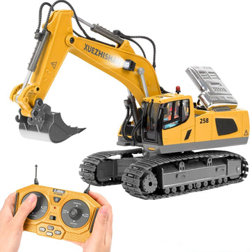 KidsFaves Remote Control Excavator Toys for Boys Turns 680-degree 2 Batteries Metal Shovel Lights/Sounds Construction Toys Birthday Gifts Boy Toys