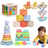 BFALSHB Baby Montessori Toys 6-12 Months, 5 in 1 Sensory Learning Set with Stacking Blocks, Shape Sorter, Bath Toys, Activity Cube, Dinosaur Stacker