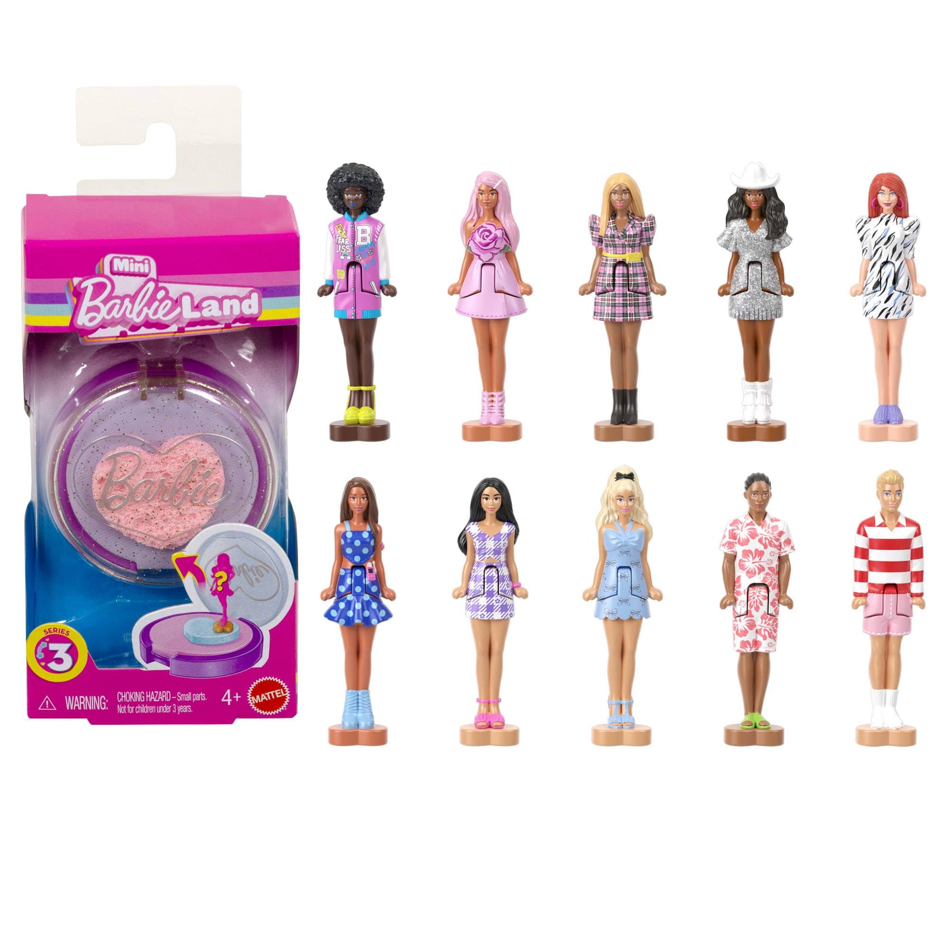 Barbie Mini Barbie Land Fashionistas Dolls, 1.5-Inch Dolls in Perfume Compact, Surprise Reveal