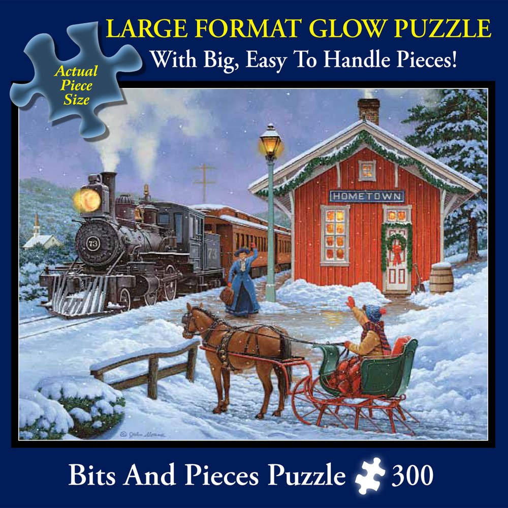 Bits and Pieces - Large 300 Piece Glow in The Dark Jigsaw Puzzle for Adults - Home for The Holidays by Artist John Sloane - Christmas Reunion
