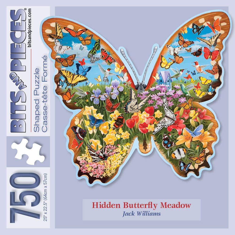 Bits and Pieces - 750 Piece Jigsaw Puzzle for Adults - Hidden Butterfly Meadow - Jigsaw Puzzles by Artist Jack Williams, Completed Puzzle Size: 20" x
