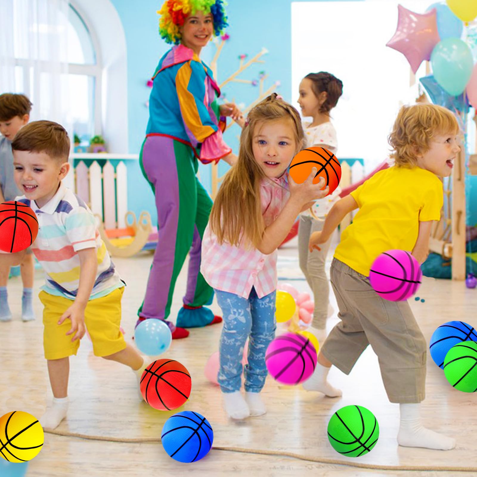 6Pcs 5Inch Mini Toy Basketballs,Colorful Rubber Inflatable Basketball with Pump for Toddlers Kids Pool,Basketball Hoop,Beach Sports Game,Party Favor