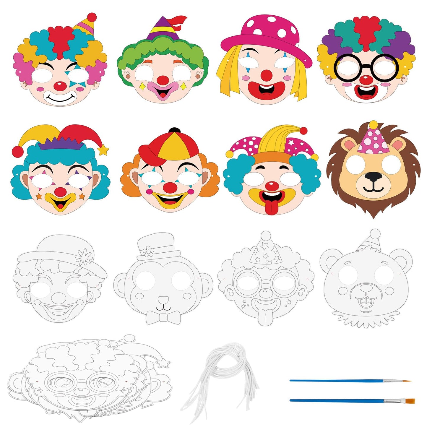 ZEELONA 24 Pcs Circus Craft for Kids Summer Class Color Your Own Clown Mask