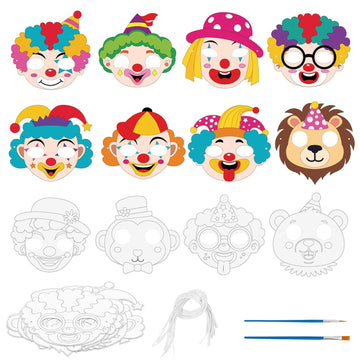 ZEELONA 24 Pcs Circus Craft for Kids Summer Class Color Your Own Clown Mask