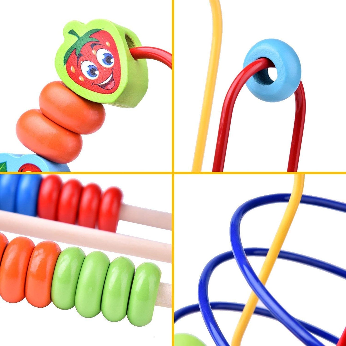 FUN LITTLE TOYS Wooden Baby Beads Maze Toys, Toddlers Roller Coaster Game Cubes, Educational Around Circle Bead Skill Improvement Wood Toy, Sliding