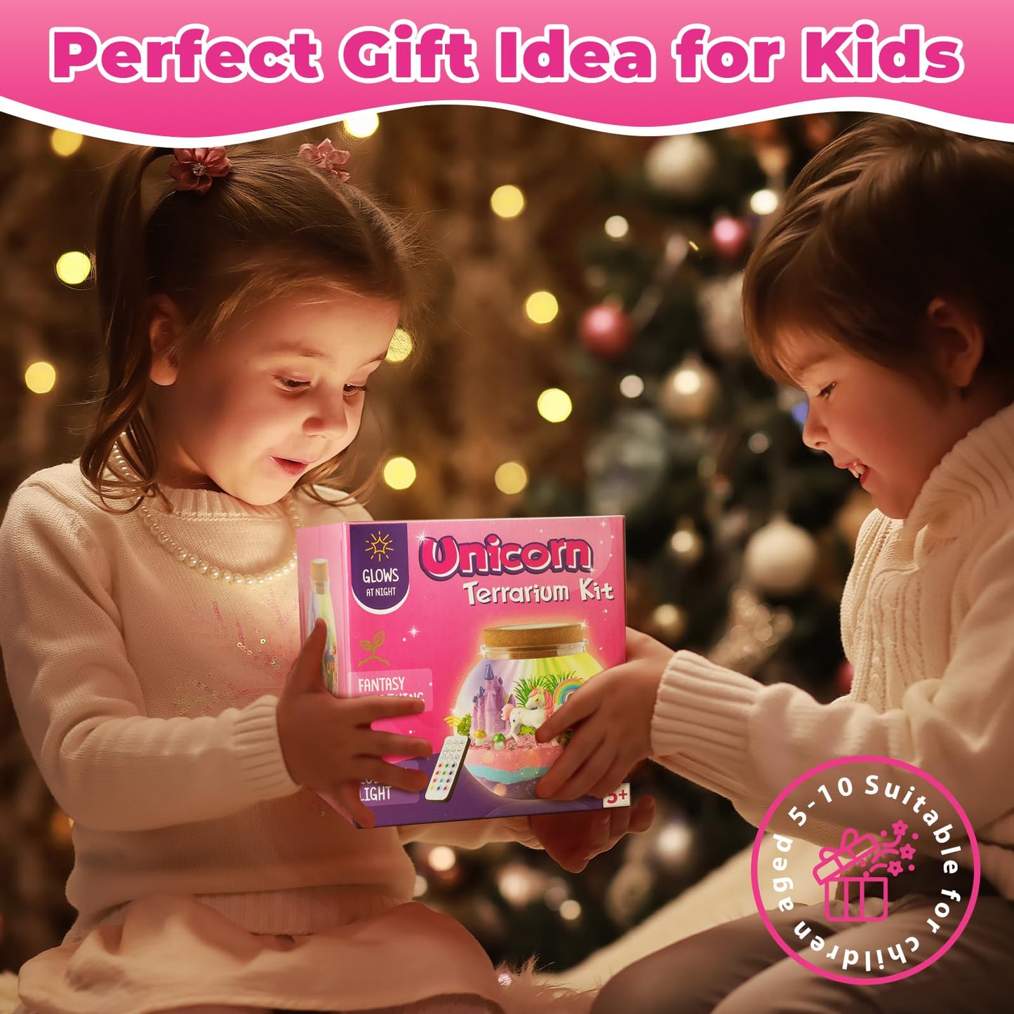 JOYEEMAX Unicorn Light-Up Terrarium Kit for Kids - LED Night Light Birthday Gift for Girls Ages 4 5 6 7 8-12 Year Old - Unicorn Toys for Girls - DIY