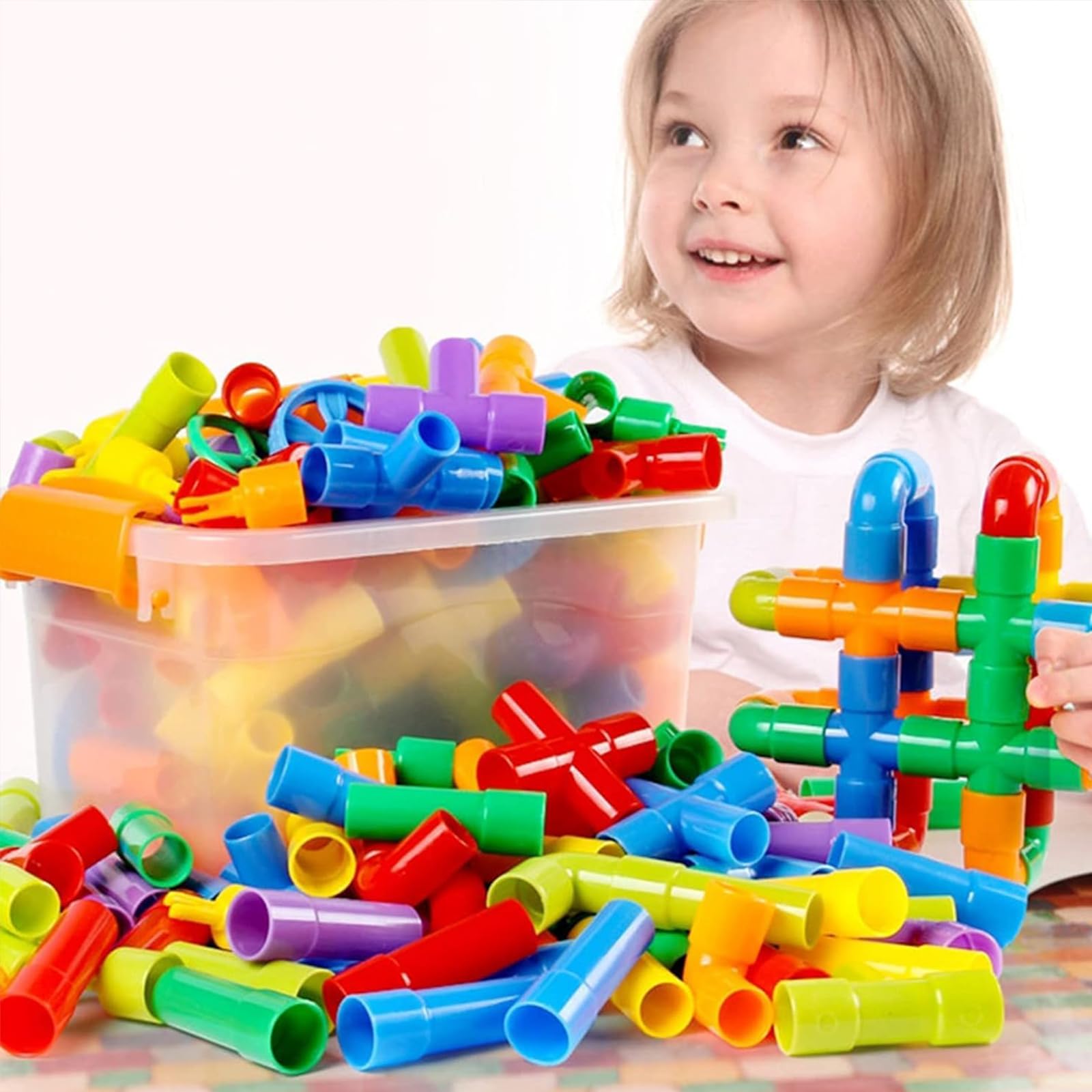 ZOZOPLAY STEM Learning Toy Tubular Pipes & Spouts & Joints 64 Piece Build Bicycle, Tank, Scootie, Moter Skills Endless Designs Educational Building