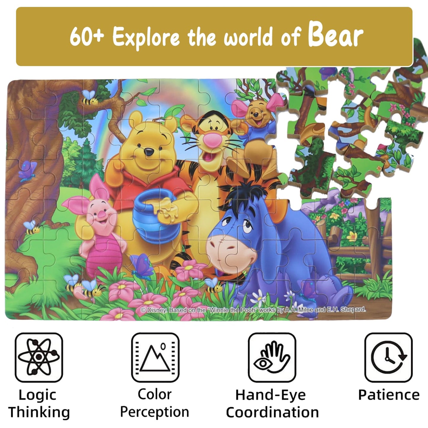 60 Piece Jigsaw Puzzles for Kids Ages 4-8 Bear Animal Party Puzzle- Family Game Reduced Pressure Toy Gift for Children (2500)