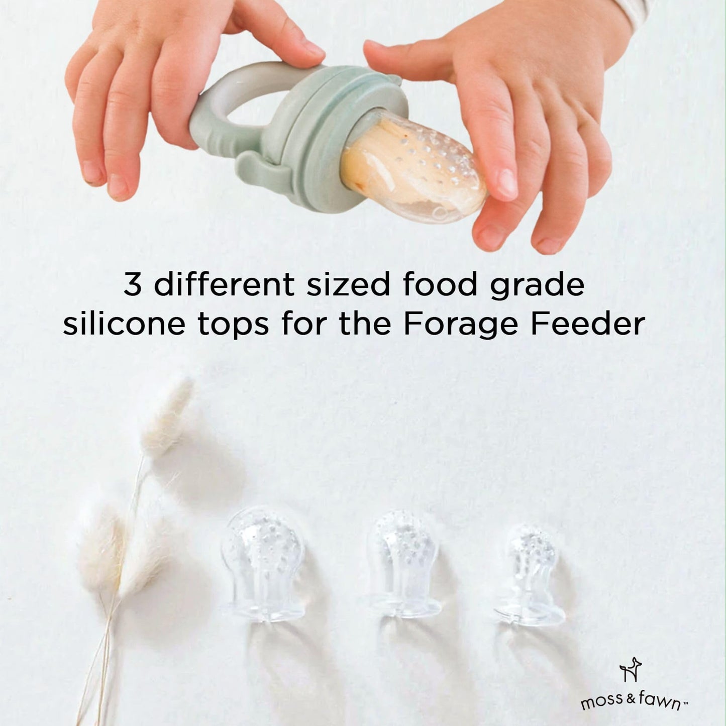Moss and Fawn Extra Feeder Tops for the Forage Feeder - Soothing Silicone Frozen Breast Milk Popsicle & Baby Food Teething Toy, Pacifier Fruit Feeder