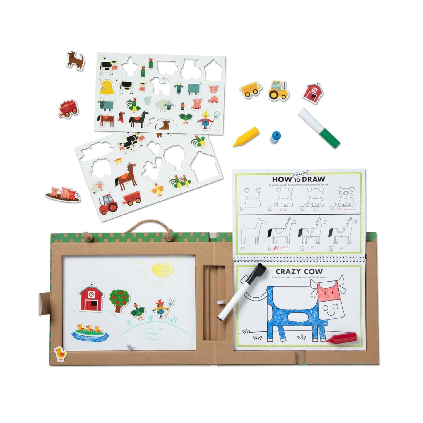 Melissa & Doug Natural Play: Play, Draw, Create Farm, Drawing Activity Set & Magnet Kit - Reusable Mess-Free Travel Activity Toy for Ages 3+(45