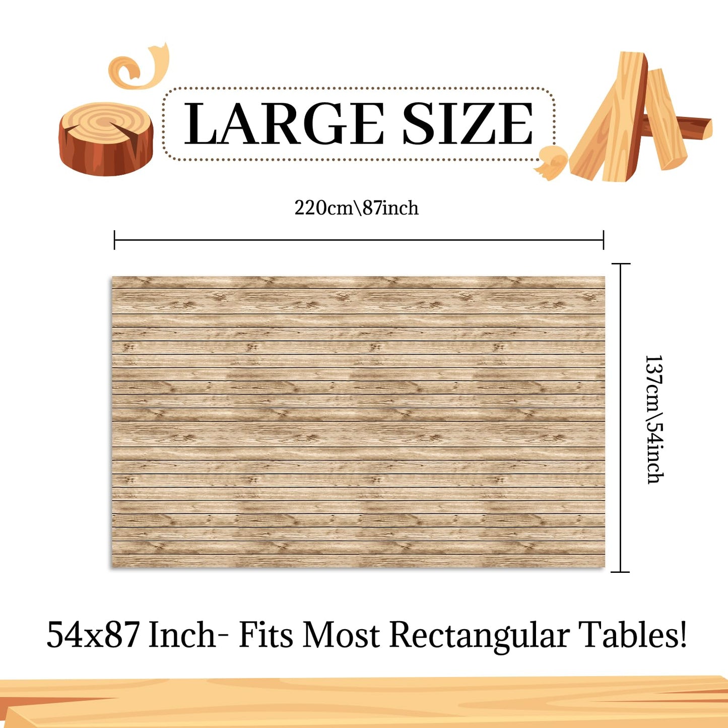 XINDE Wood Grain Plastic Tablecloths, 2PCS Wood Grain Tablecover Wood Print Tablecloth Brown Vintage Party Table Covers for Kitchen Dining Room