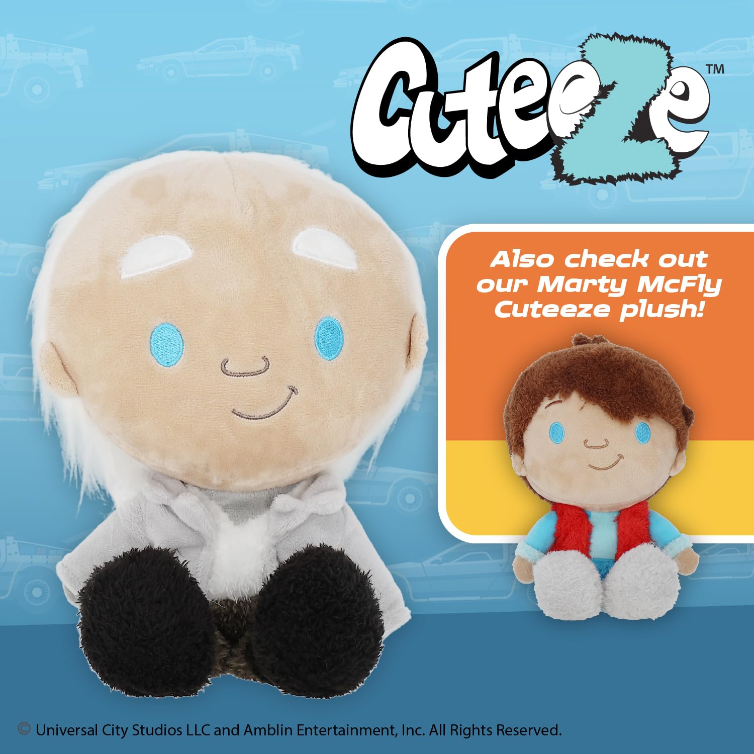 Back to The Future Doc Brown Cuteeze Stuffed Plush Toy - 12 Inch Extra Soft Plushie - Crinkle Sound in Ears - Beans in The Body for Comforting Feel