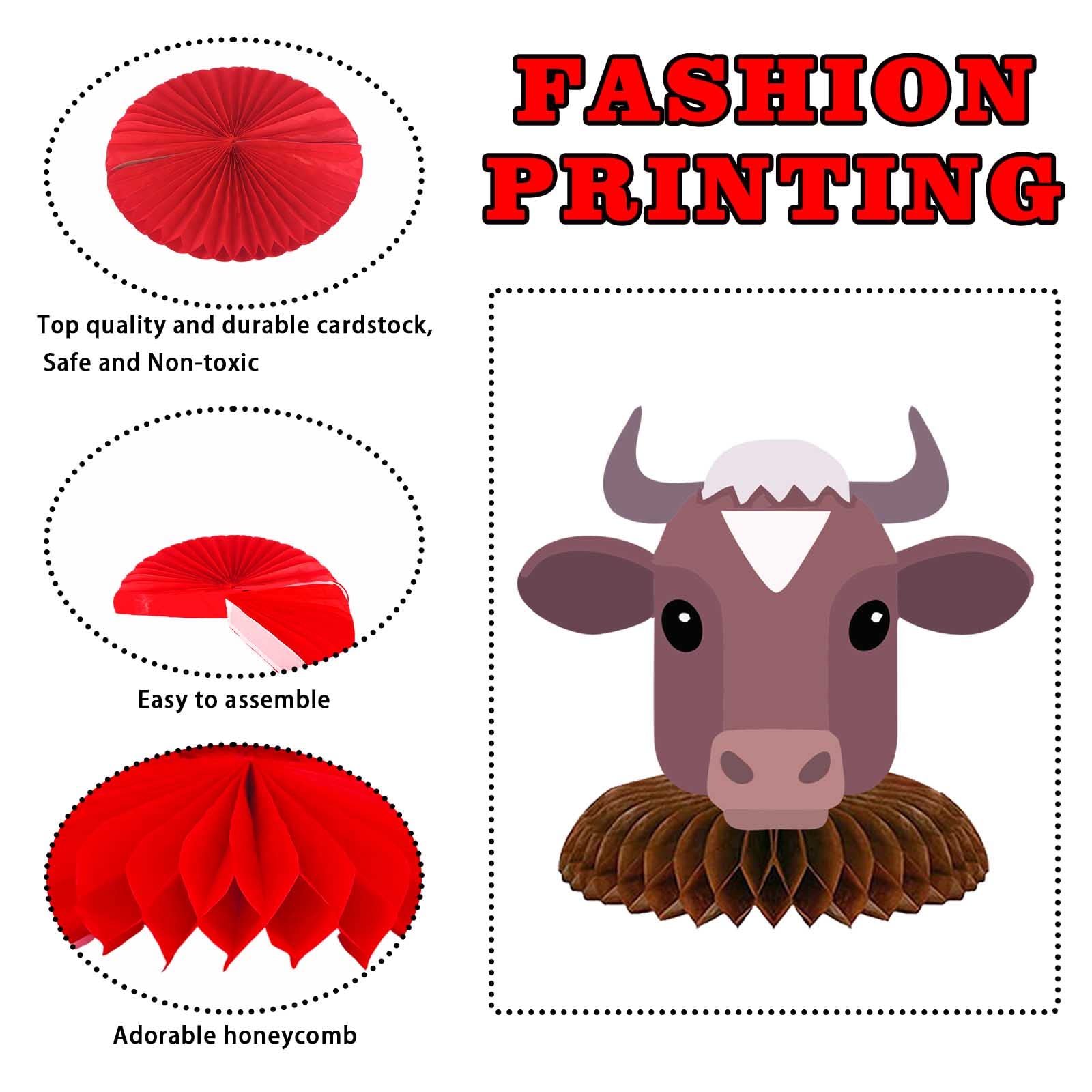 Cow Country Western Bull Riding Bull Rider Competition Honeycomb Centerpieces Farm Animals Theme Decor Decorations for Boys Girls Baby Shower Cow