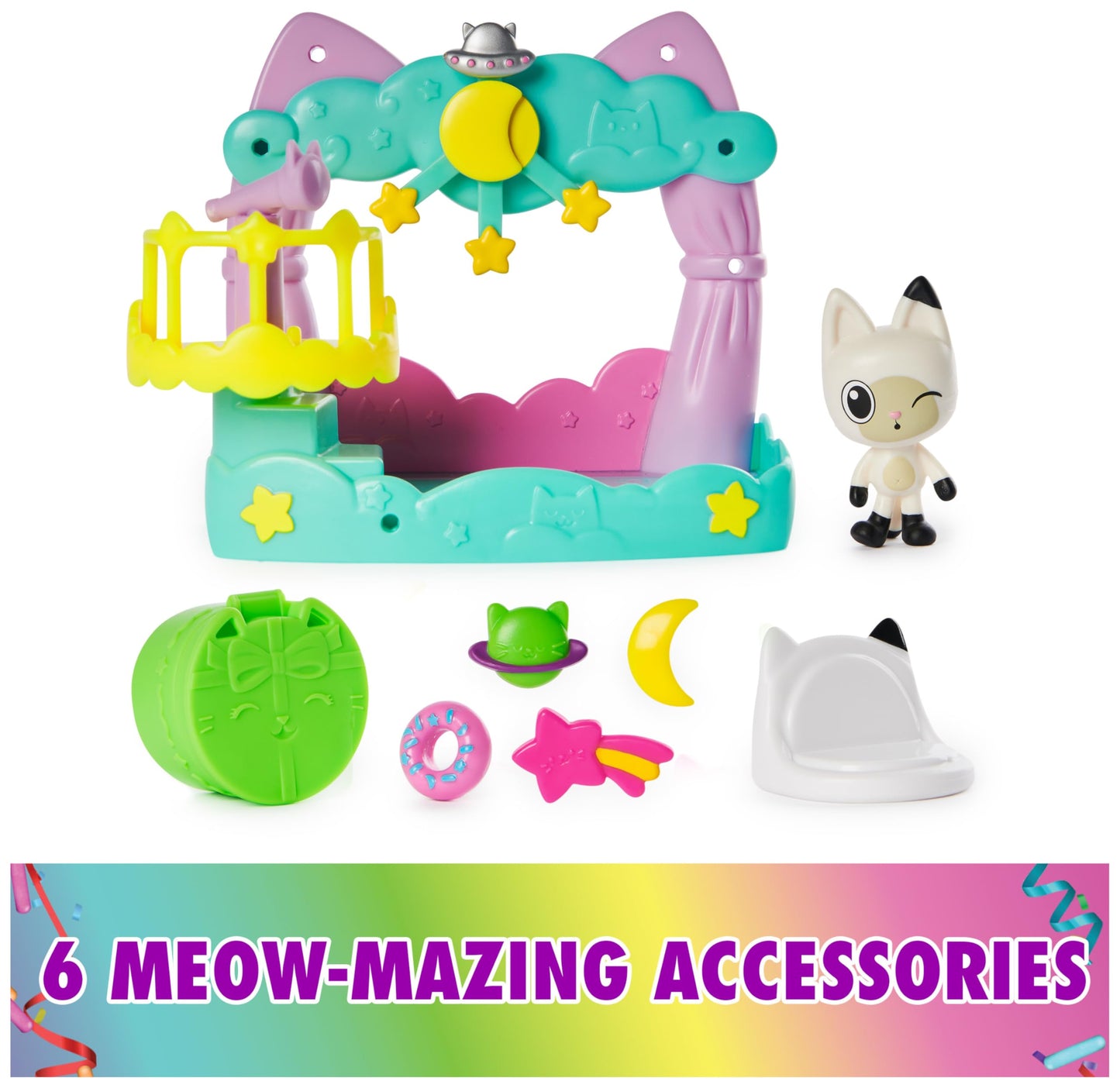 Gabby’s Dollhouse, Pandy Paws Dreamy Balcony Playset, 8-Pieces with Toy Figures, Doll House Accessories & Sensory Play, Kids Toys for Girls & Boys 3+