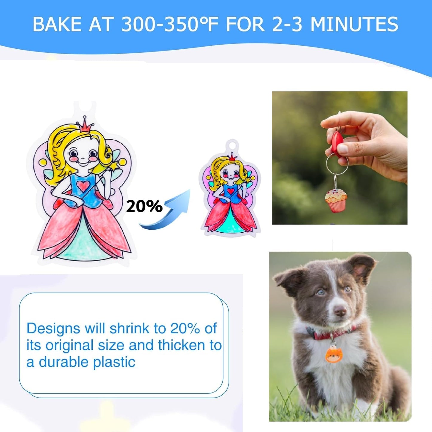 FASBET 135pcs Big Size Heat Shrinky Paper Keychain Kit with 120pcs Keychains Accessories and 15pcs A4 (11.7''x8.3'') Clear Heat Shrinky Art Film Paper