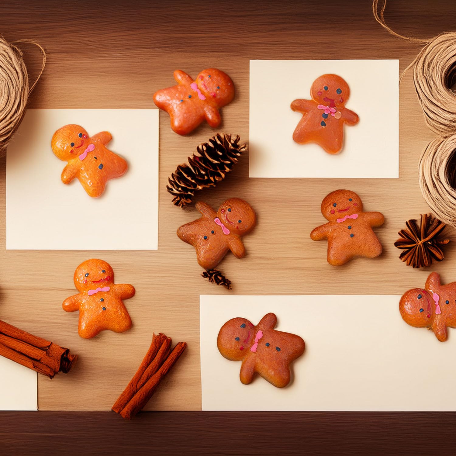 20 PCS Miniature Gingerbread Man Figures, Christmas Resin Cabochons for Holiday Crafts, Tiny Fake Cookies for Dollhouse Bakery & Festive Diorama Decor