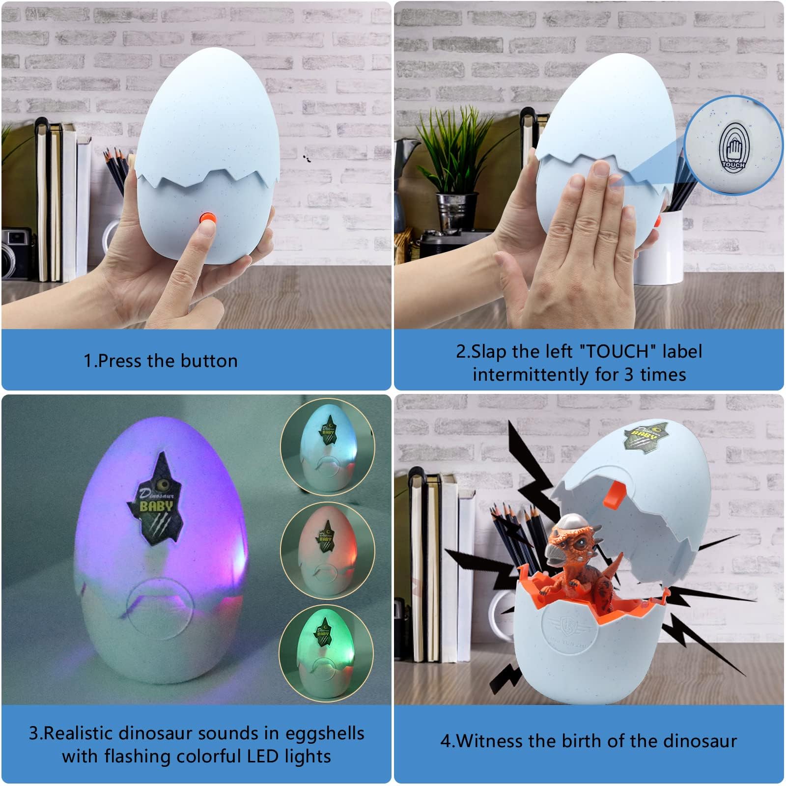 Wekity Hatching Eggs Dinosaur Toys,Dinosaur Eggs,LED Light and Sound,Creative Educational Toy Party Favor Easter Birthday Gift for Kid (Ceratosauru)
