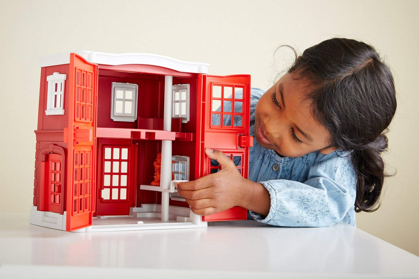 Green Toys Fire Station Playset - 8 Piece Pretend Play, Motor Skills, Language & Communication Kids Role Play Toy. No BPA, phthalates, PVC. Dishwasher