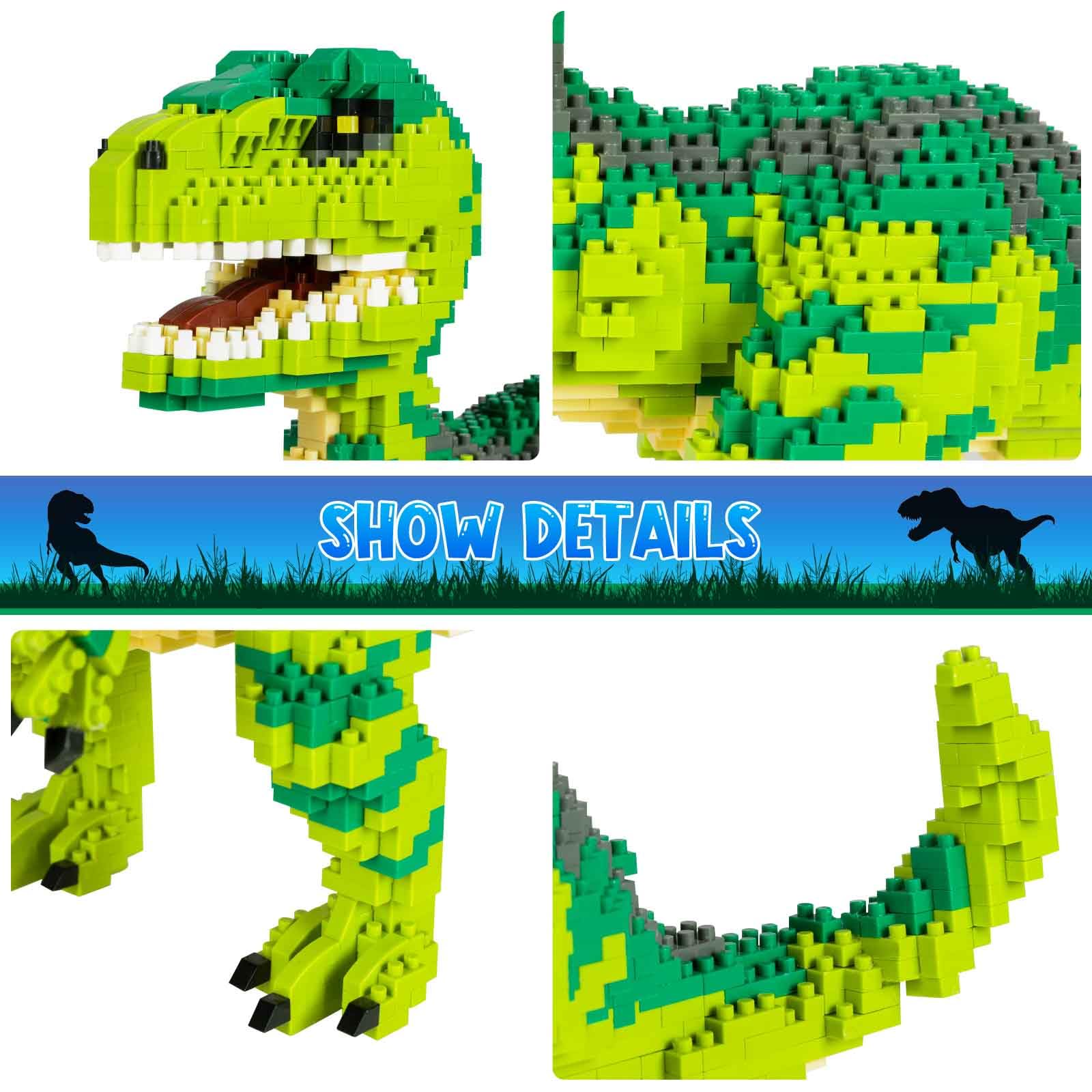 Aigidusansu Jurassic Dinosaur Micro Building Blocks, 1457pcs Velociraptor Tyrannosaurus Rex DIY Mini Diamond Blocks Bricks Toy for Boys Age 8-12 14+