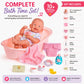8 piece Layette Deluxe Bathtub Gift Set | JC Toys - La Newborn | 14" Life-Like Smiling Vinyl Newborn Doll w/ Accessories | Pink | Waterproof |Ages 2+