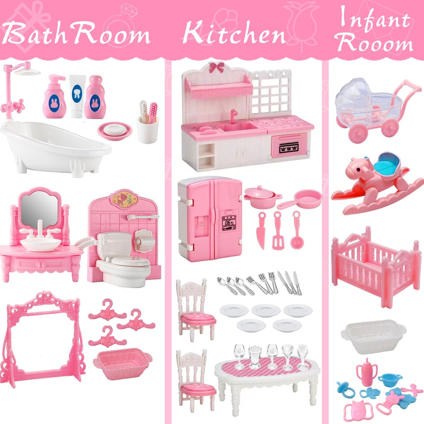 75 Pcs Dollhouse Furniture Set Accessories,Small Dollhouse Miniature Pretend Play Family Toys Gift,Toddler Boy Girl Kid 3Y+ Mini
