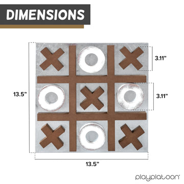 Play Platoon Magnetic Tic Tac Toe Game - Large Metal and Wooden Wall Mounted Board Games - 13.5 Inch Table Top or Wall Mounted Farmhouse Rustic