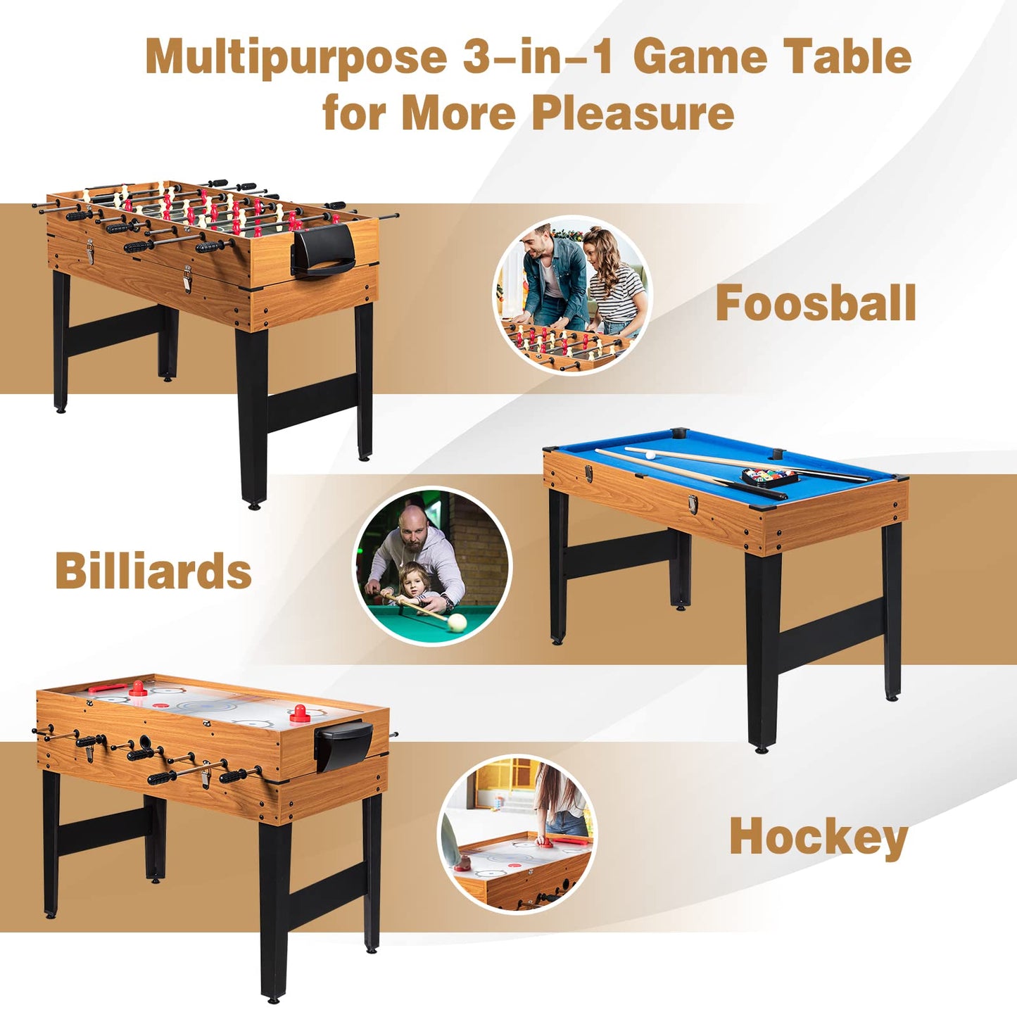 Goplus 48 Inch Multi Game Table, 3-in-1 Adult Size Foosball, Pool Table, Slide Hockey Table, Combo Table Set w/Billiard, Soccer & Hockey for Arcade