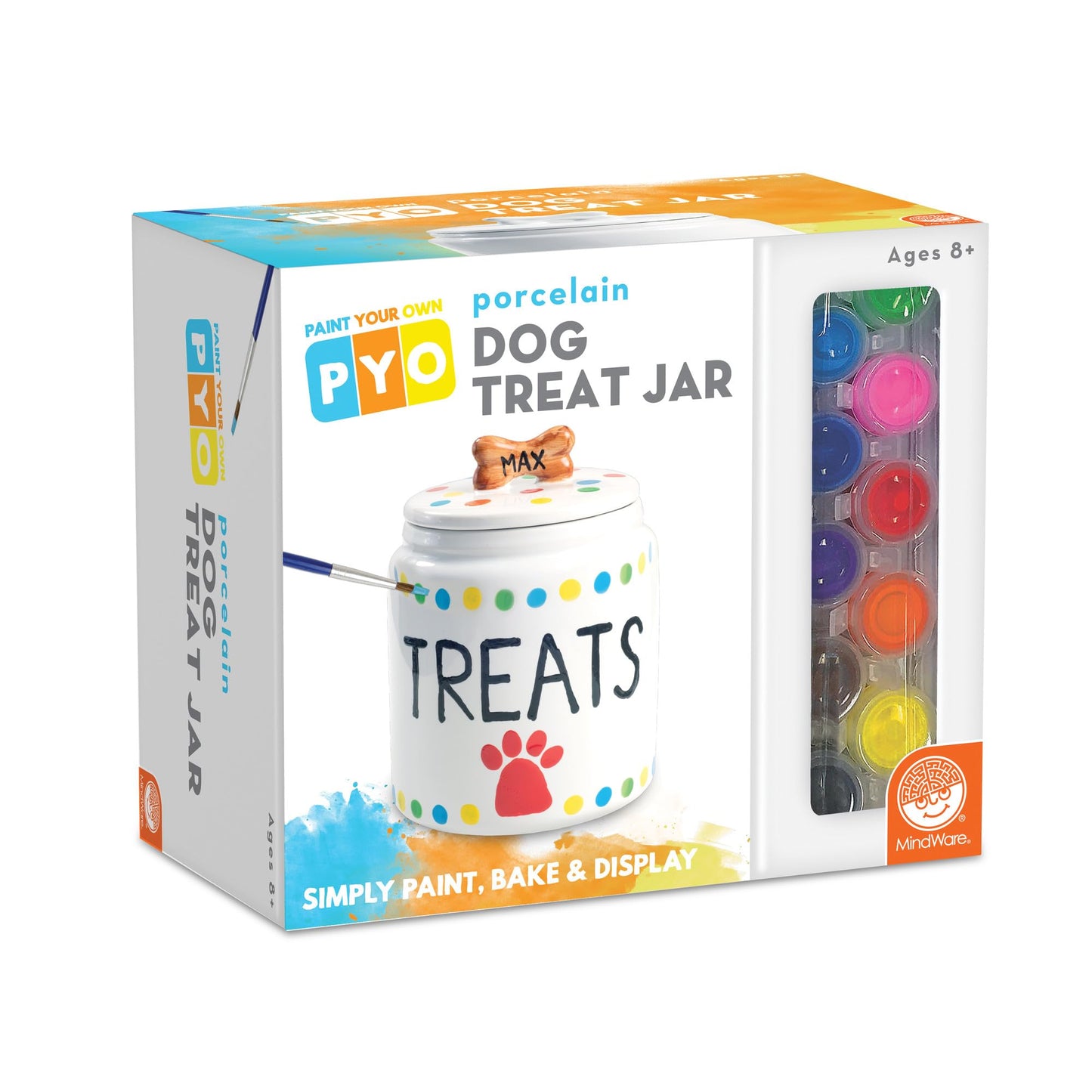 MindWare Paint Your Own Porcelain: Dog Treat Jar Craft Kit - Includes Porcelain Dog Treat jar, 12 Bright Colors of Porcelain Paint, 2 paintbrushes