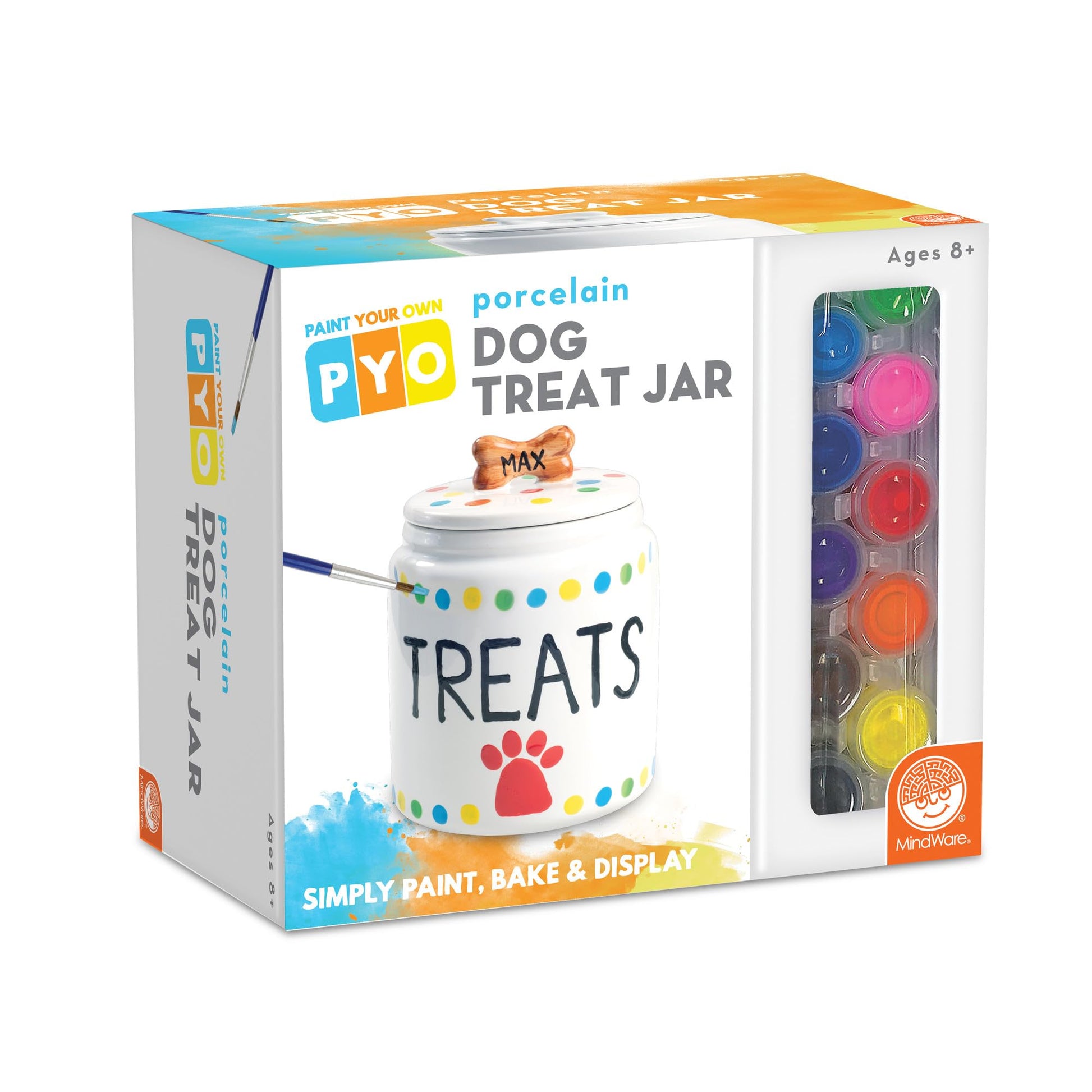 MindWare Paint Your Own Porcelain: Dog Treat Jar Craft Kit - Includes Porcelain Dog Treat jar, 12 Bright Colors of Porcelain Paint, 2 paintbrushes