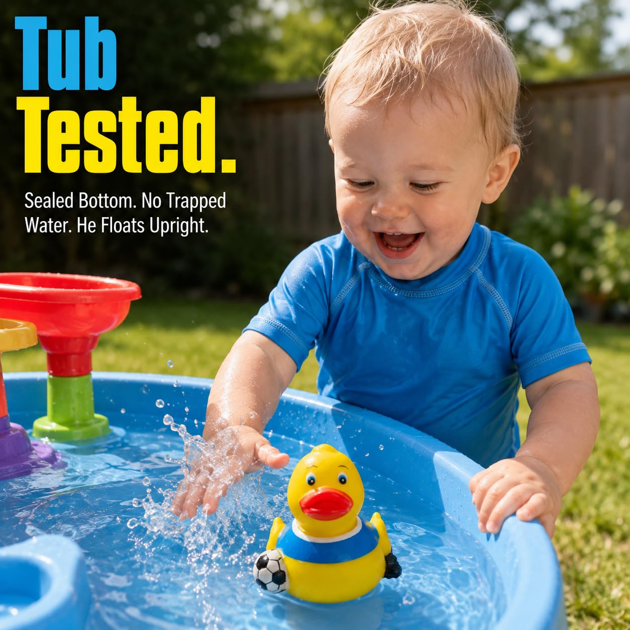 3" Soccer Rubber Duck [Sealed Hole, No Mildew] - Baby Safe Bathtub Bathing Toy