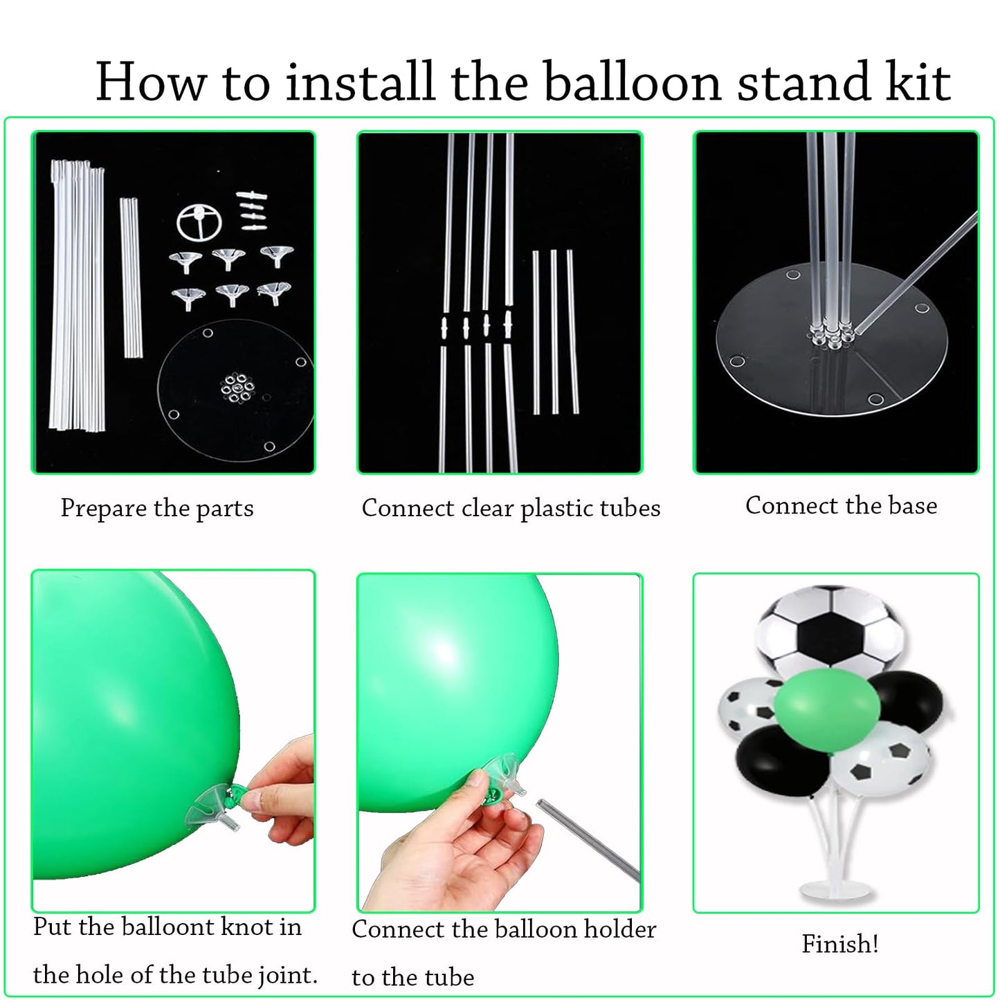 4 Sets Soccer Party Balloons Stand Kit, Soccer Party Balloon Centerpiece for Tables with 4pcs Soccer Foil Balloons,28pcs Black Green Soccer Balloon