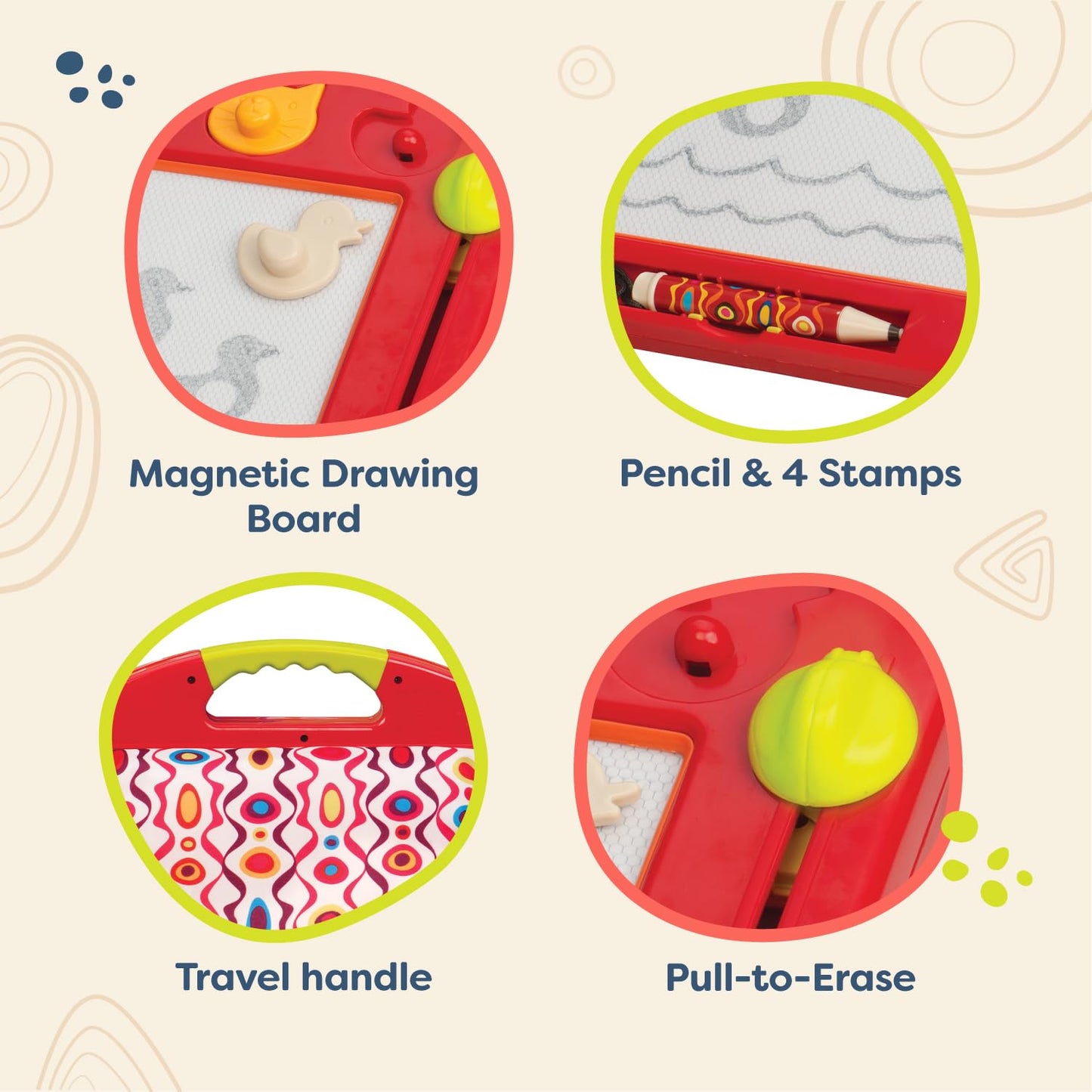 B. toys - Magnetic Drawing Board - 4 Animal Stamps - Portable Sketcher - Creative Toys for Toddlers, Kids - 18+ Months - Toulouse - LapTrec