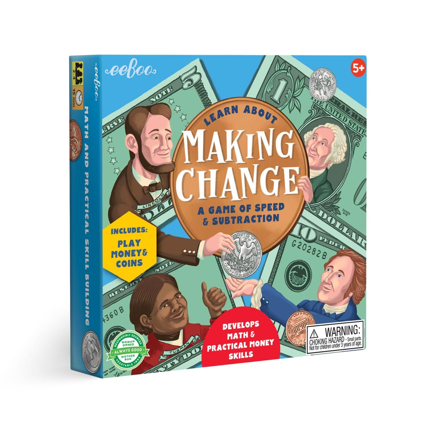 eeBoo: Making Change Game, 50 Item Cards with Play Money, Develop Math and Practical Money Skills, Perfect for Ages 5 and up