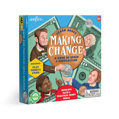 eeBoo: Making Change Game, 50 Item Cards with Play Money, Develop Math and Practical Money Skills, Perfect for Ages 5 and up