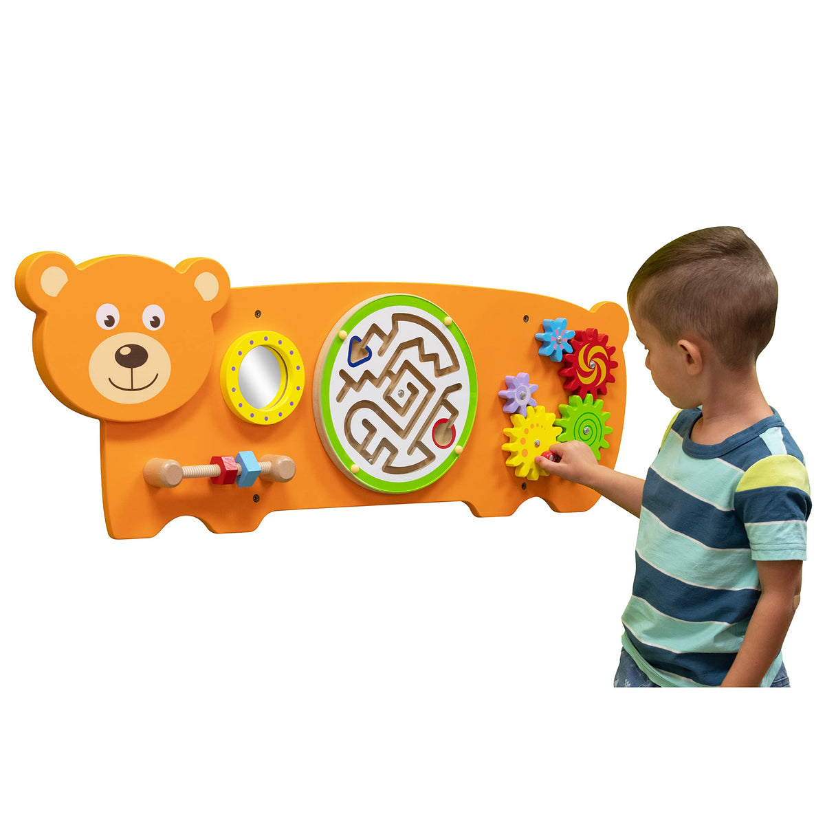 SPARK & WOW Bear Activity Wall Panel | Ages 18m+ | Montessori Sensory Wall Toy | 4 Activities | Busy Board | Toddler Room Décor