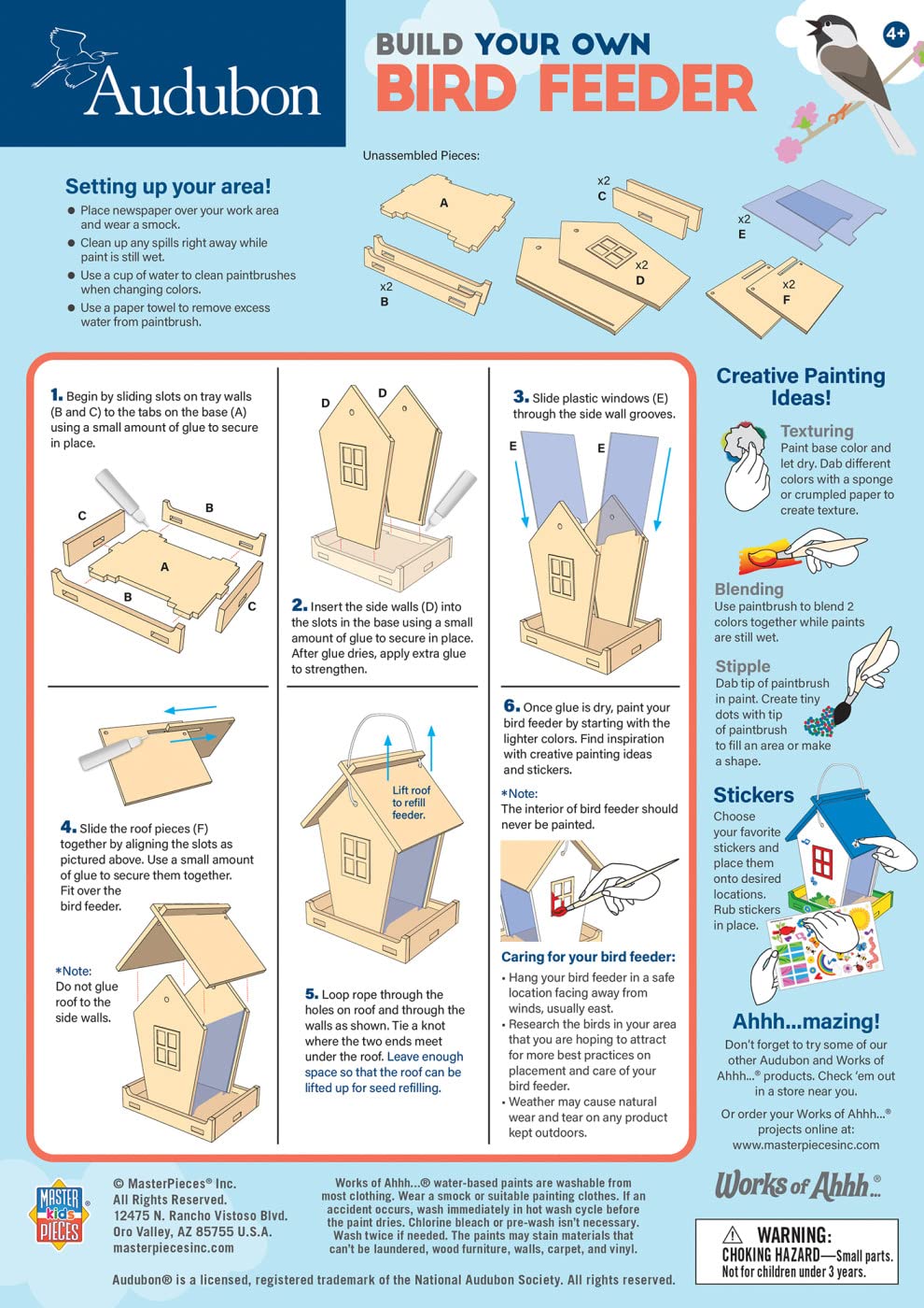 Works of Ahhh... Craft Set - Audubon Bird Feeder Buildable Wood Paint Kit
