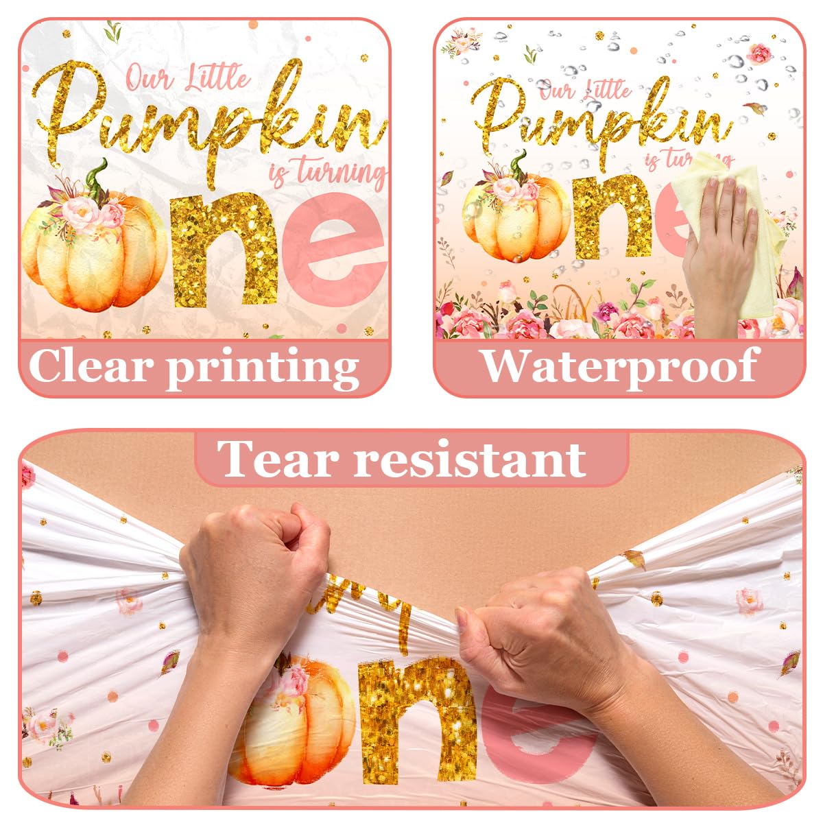 Pumpkin First Birthday Decorations for Girl - 3pcs Little Pumpkin is Turning One Tablecloth, Pumpkin Fall 1st Birthday Table Cover for First Birthday