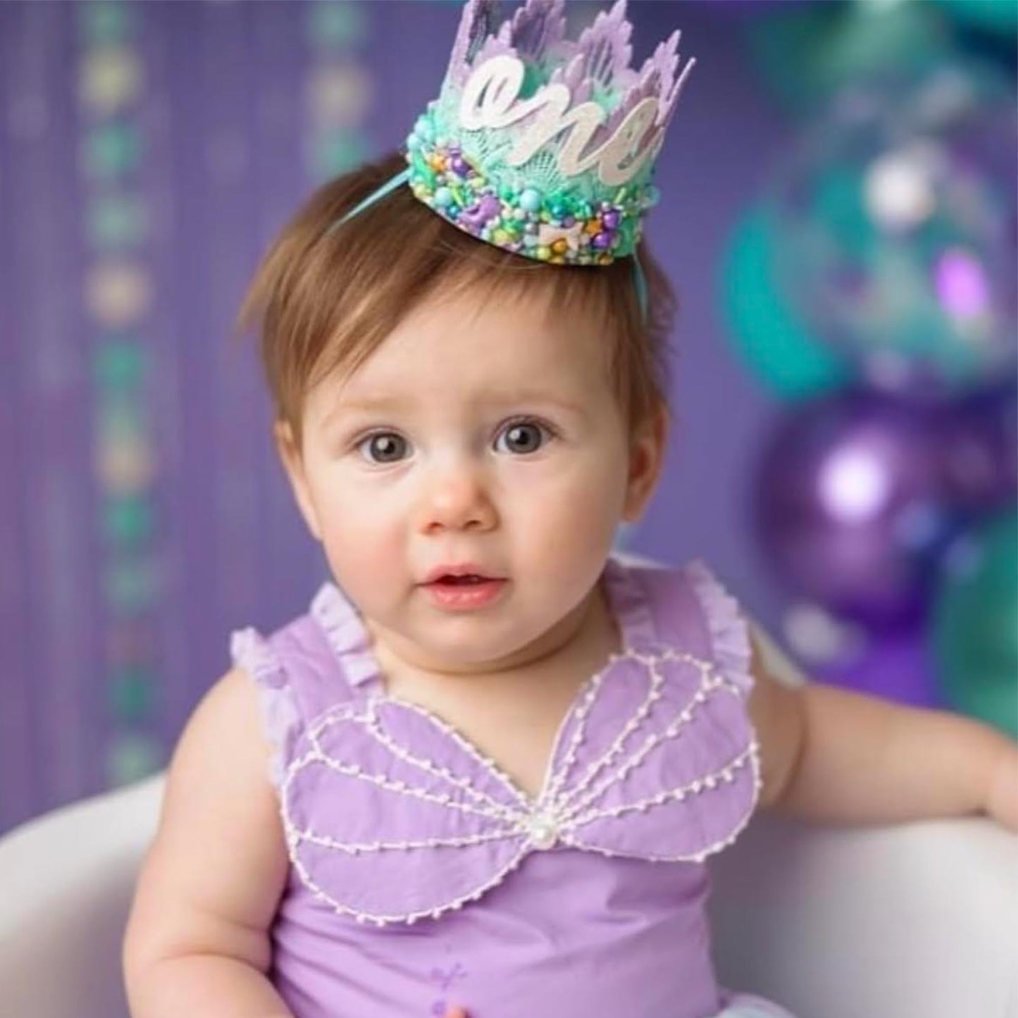 Mermaid First Birthday Crown | Oneder The Sea Girl Party Hat | SPRINKLES Mermaid Tiara | Under The Sea Lace Crown Decoration | LOVECRUSH Handmade in