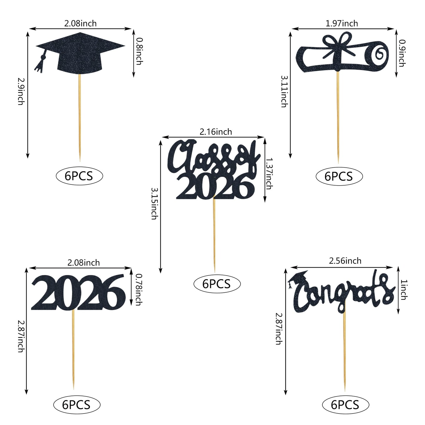 30 PCS Graduation Cupcake Toppers 2026 Diploma Grad Cap Cake Toppers Food Picks for Party Supplies and Graduation Party Favors 5 Styles