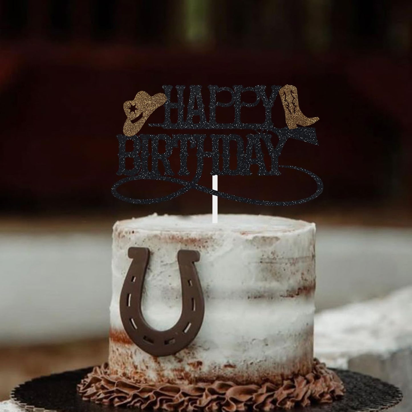 Cowboy Happy Birthday Cake Topper Western Boy Party Decoration Wild West Theme Supplies Hat Boot Brown
